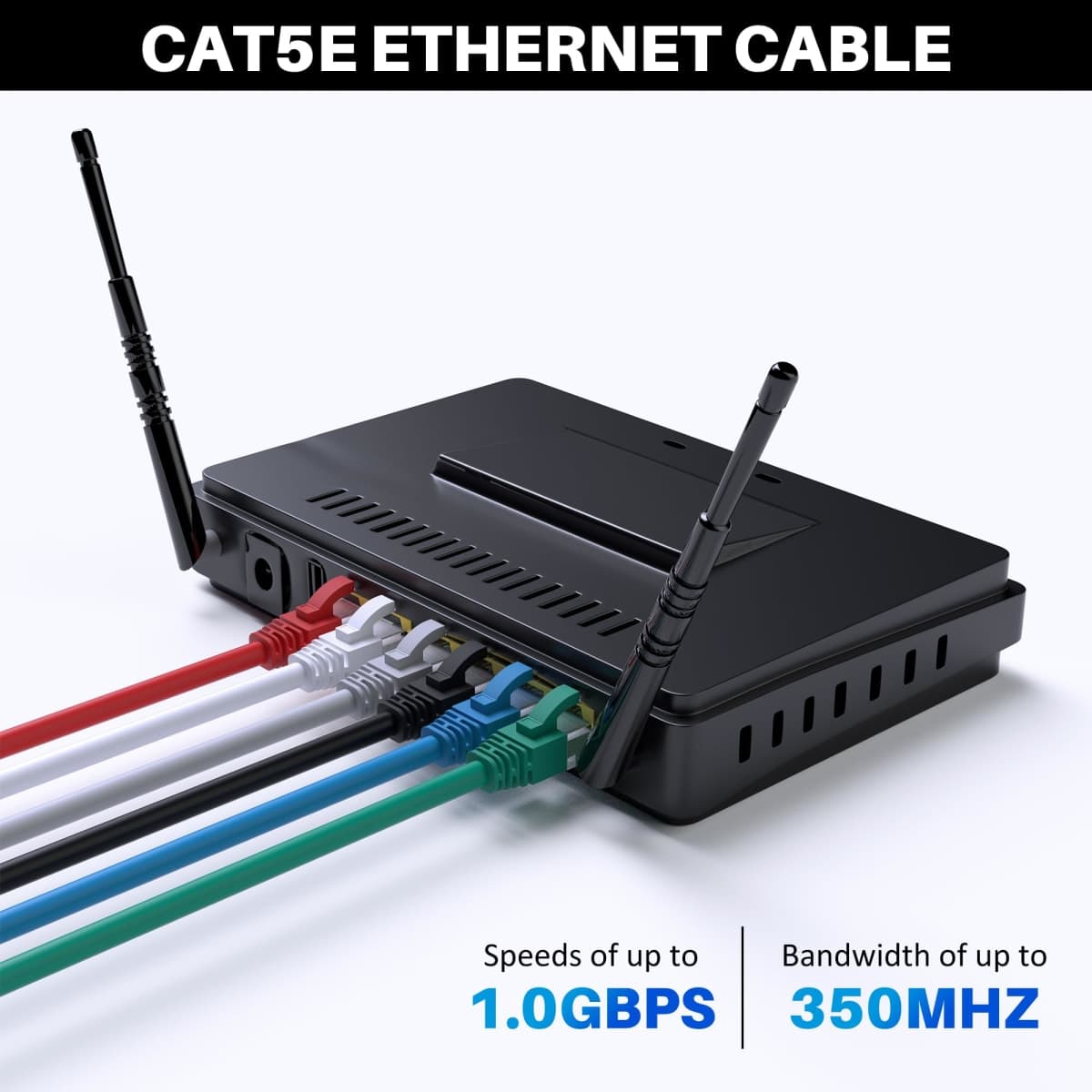 Cat5e Ethernet Cable 50 FT, Long Cat 5e Internet Cable, Black Snagless Patch Cord, Flexible, Network, LAN, PoE, Standard RJ45 Connector for PC, Server, Router, Modem, TV, PS5 - with 15 Cable Ties thumbnail 4