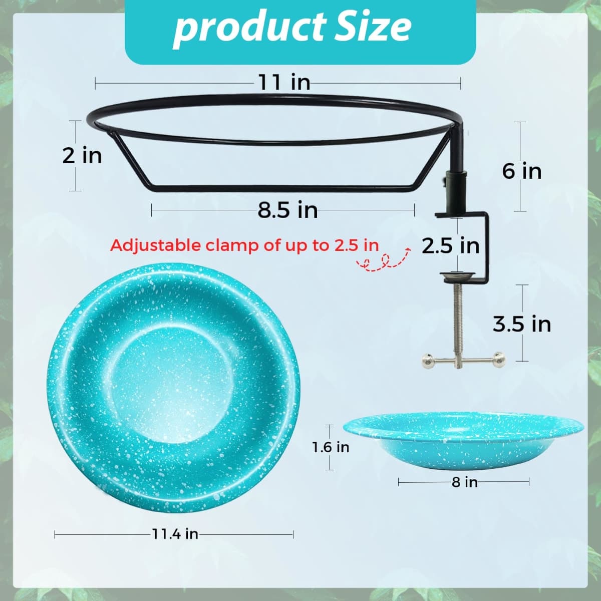 TIANCENTRAL H 11.5" Deck Mounted Birdbath & Feeder Sky Blue Dots Yard Decor thumbnail 2