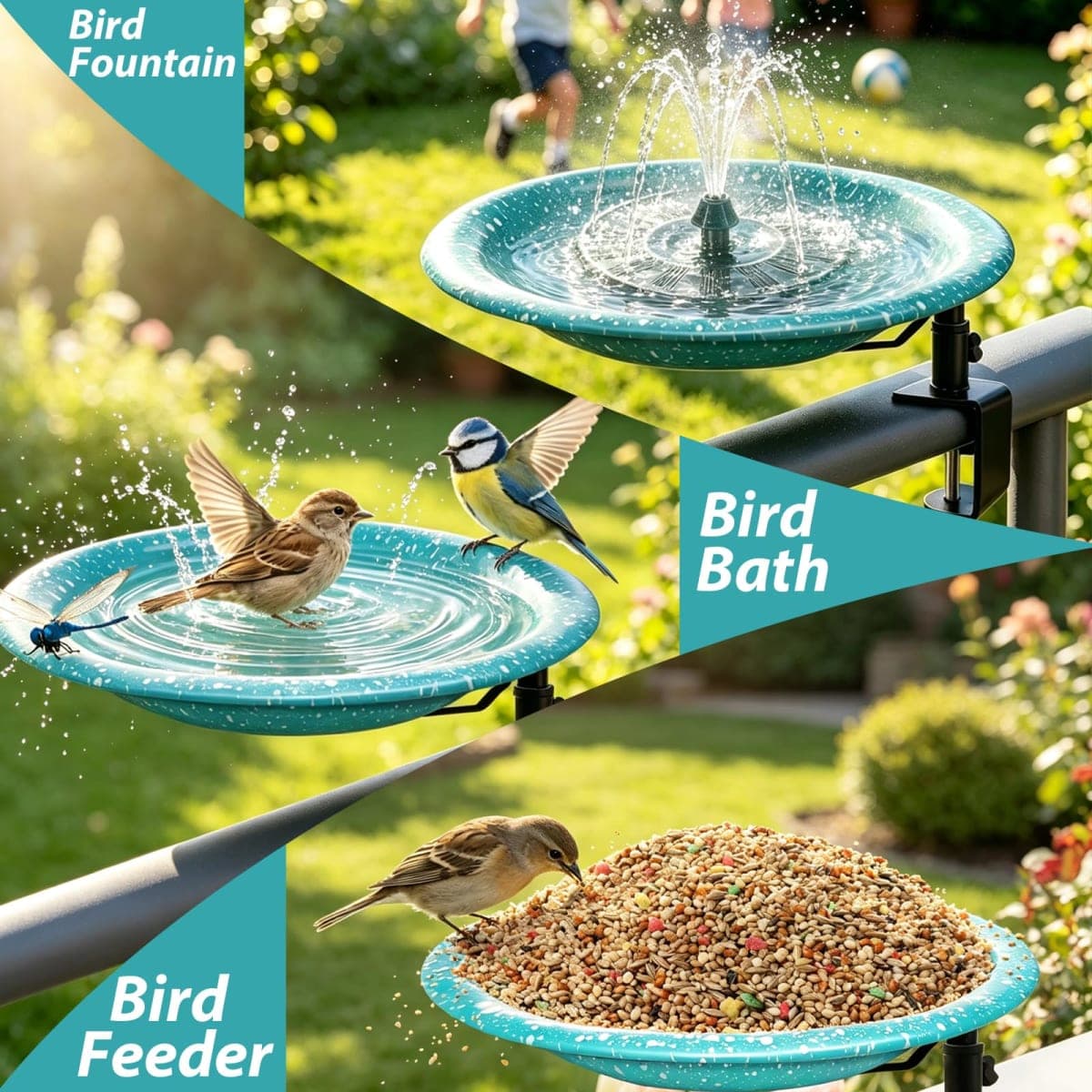 TIANCENTRAL H 11.5" Deck Mounted Birdbath & Feeder Sky Blue Dots Yard Decor thumbnail 4