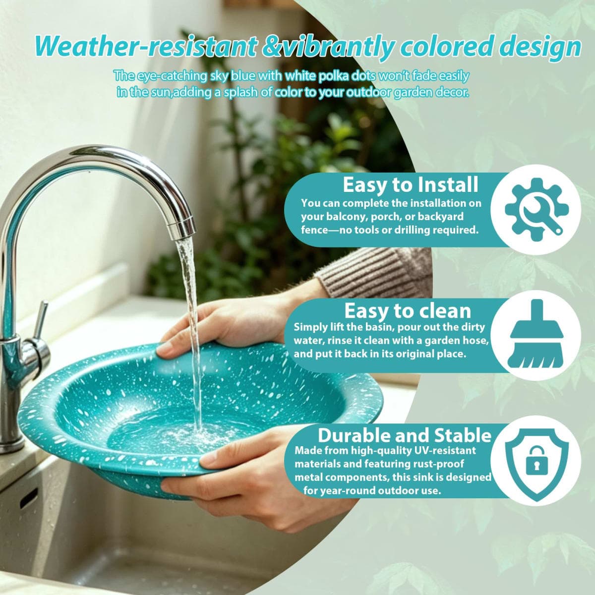 TIANCENTRAL H 11.5" Deck Mounted Birdbath & Feeder Sky Blue Dots Yard Decor thumbnail 5