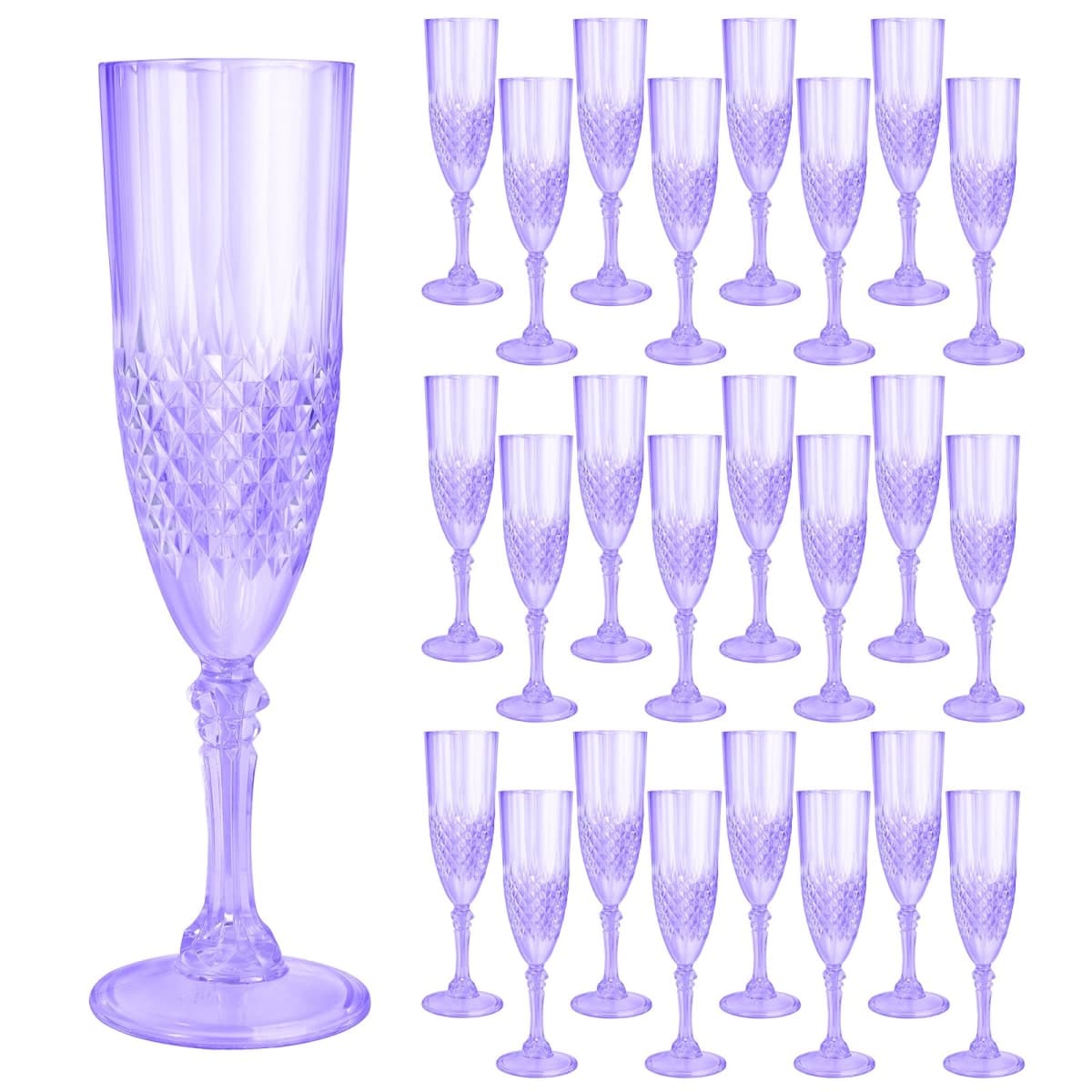 CHICERA 24 Purple Plastic Champagne Flutes, Purple Champagne Glass Bulk, made of durable plastic material, can be used for weddings, everyday fun parties and more — image 1