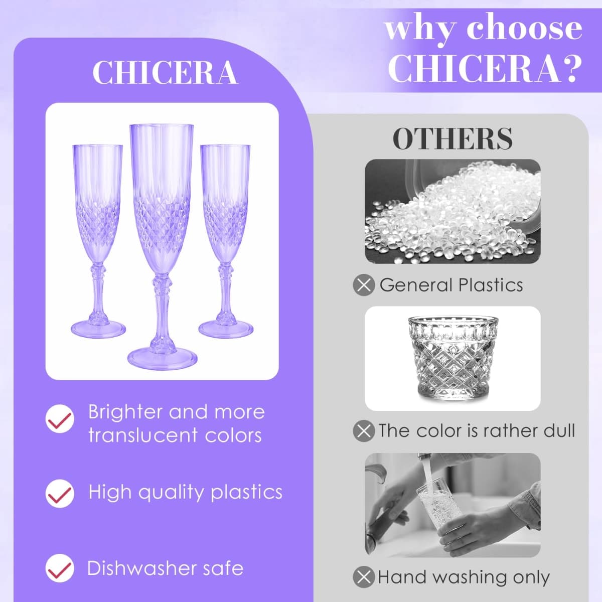 CHICERA 24 Purple Plastic Champagne Flutes, Purple Champagne Glass Bulk, made of durable plastic material, can be used for weddings, everyday fun parties and more thumbnail 3