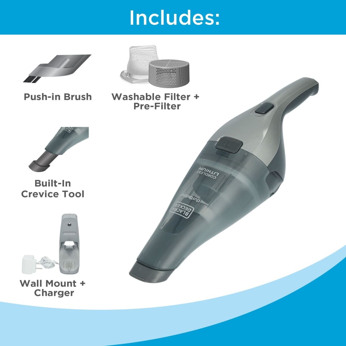 BLACK+DECKER Dustbuster Handheld Vacuum, Cordless, Dark Grey (HNVC220BCZ01) thumbnail 2