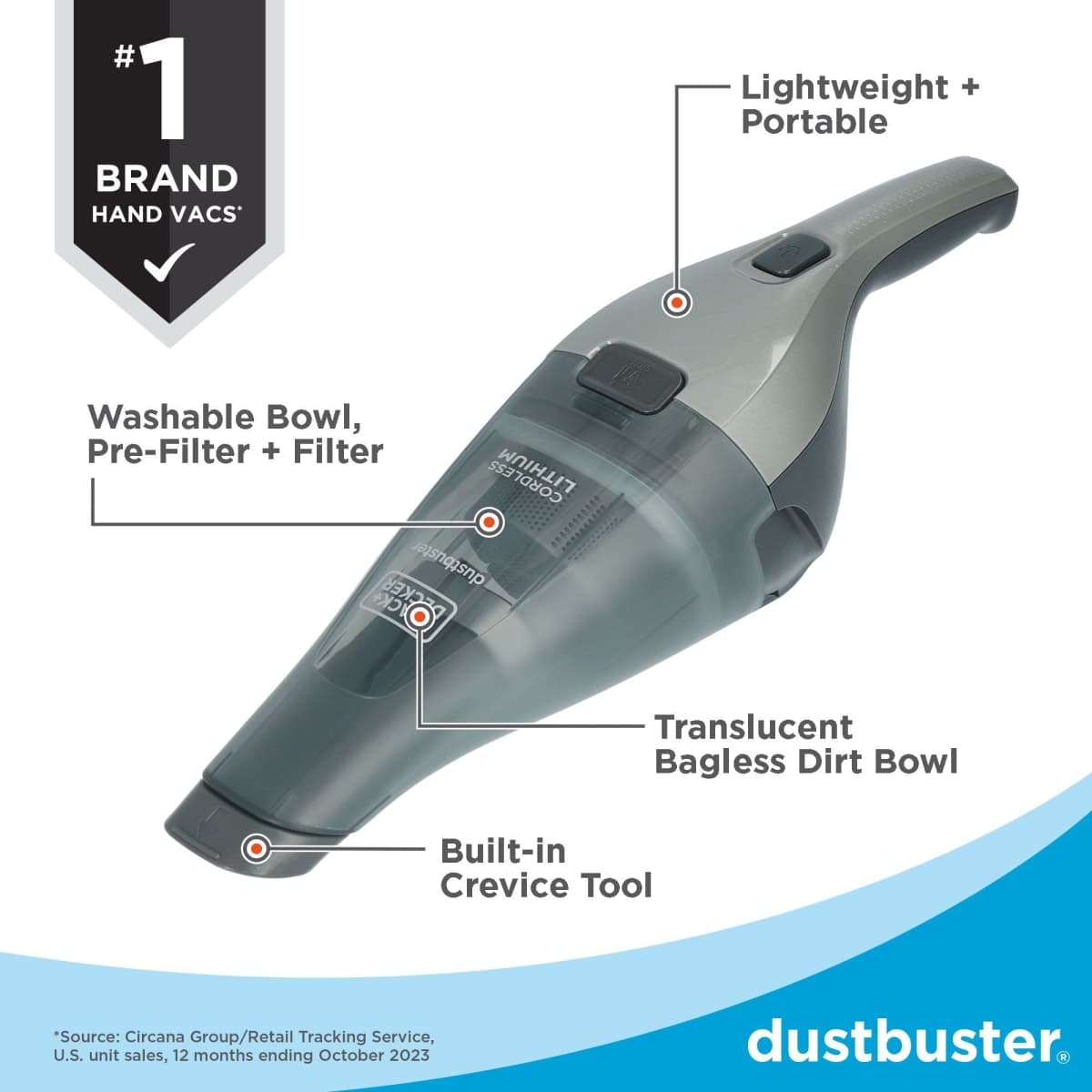 BLACK+DECKER Dustbuster Handheld Vacuum, Cordless, Dark Grey (HNVC220BCZ01) thumbnail 3
