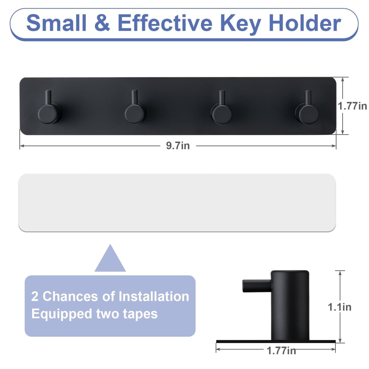 Yunzt Key Holder with 4 Hooks,Adhesive Key Hanger Organizer for Wall Mount thumbnail 2