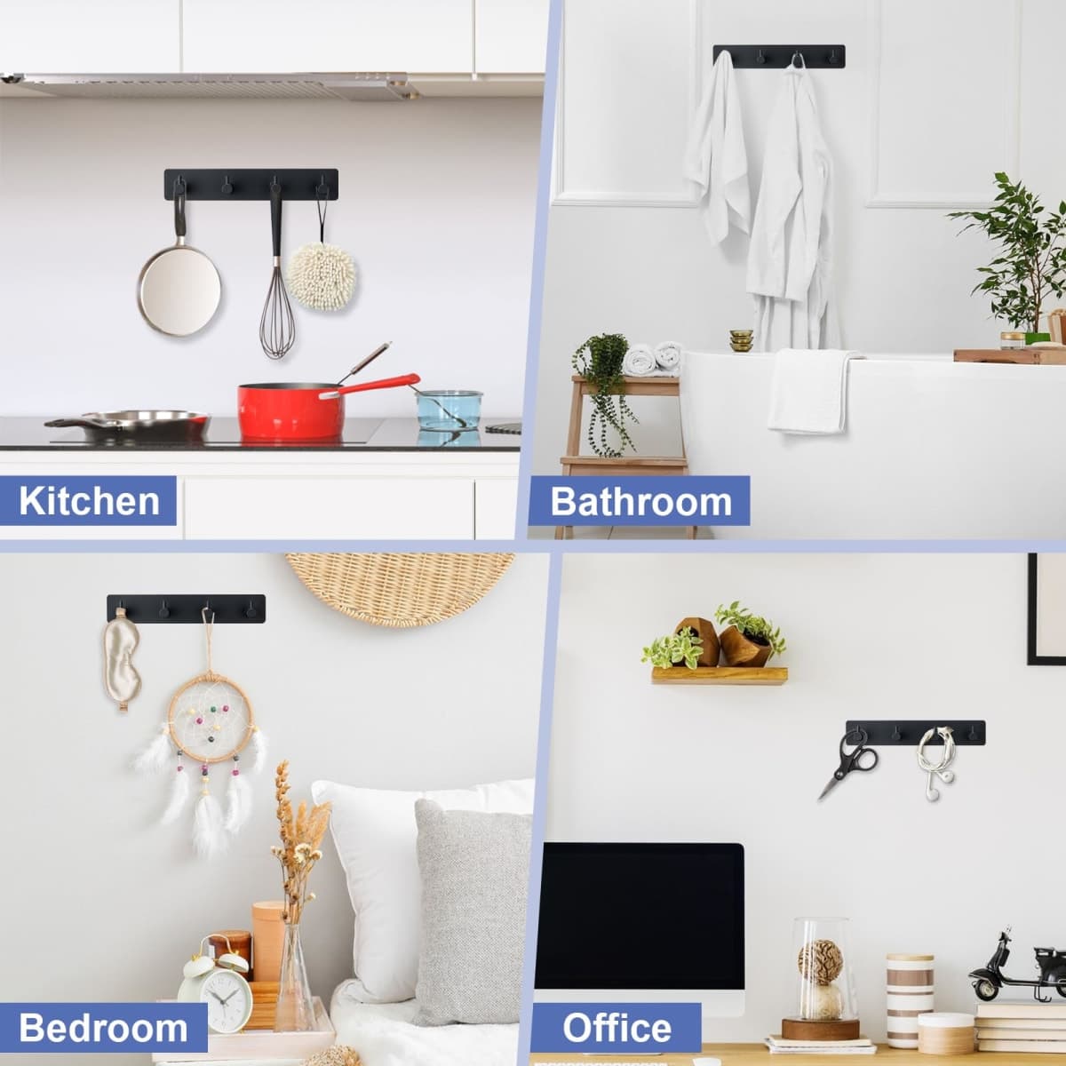 Yunzt Key Holder with 4 Hooks,Adhesive Key Hanger Organizer for Wall Mount thumbnail 4
