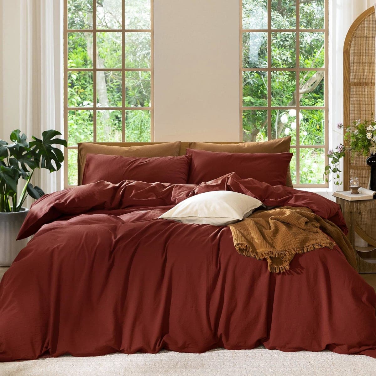 MooMee Duvet Cover Set 100% Washed Cotton Linen Like Queen — image 1