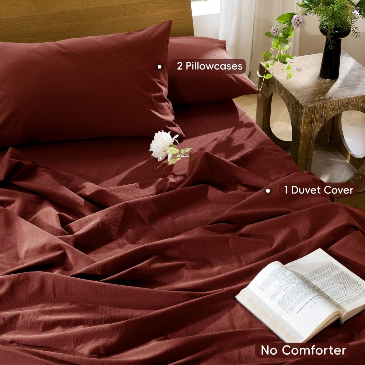 MooMee Duvet Cover Set 100% Washed Cotton Linen Like Queen thumbnail 2