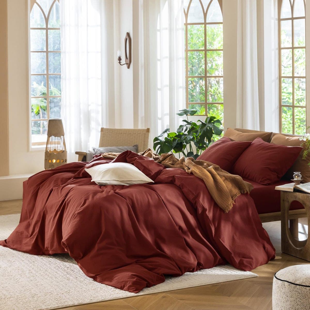 MooMee Duvet Cover Set 100% Washed Cotton Linen Like Queen thumbnail 3