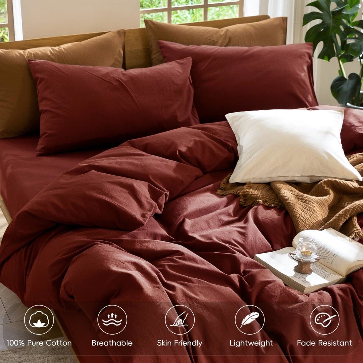 MooMee Duvet Cover Set 100% Washed Cotton Linen Like Queen thumbnail 4
