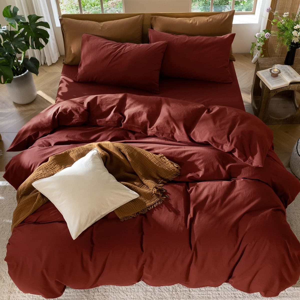 MooMee Duvet Cover Set 100% Washed Cotton Linen Like Queen thumbnail 5