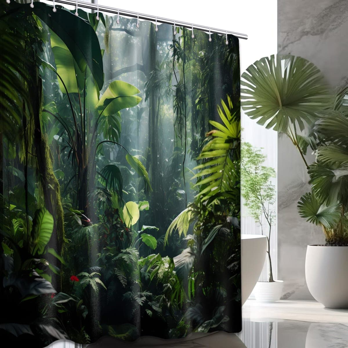 DLTAY Rainforest Jungle Shower Curtain,Tropical Forest Themed 72x72 in thumbnail 2
