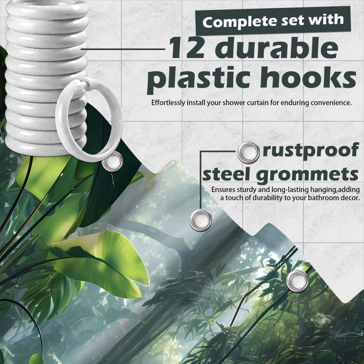 DLTAY Rainforest Jungle Shower Curtain,Tropical Forest Themed 72x72 in thumbnail 4