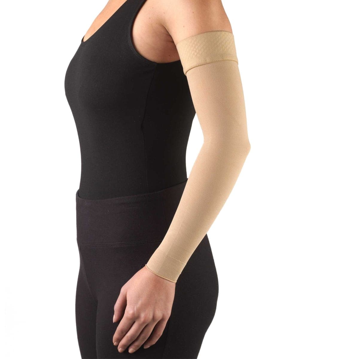 Truform Lymphedema Compression Arm Sleeve, 20-30 mmHg Post Mastectomy Support, Dot Top Grip Band, Beige, Small — image 1