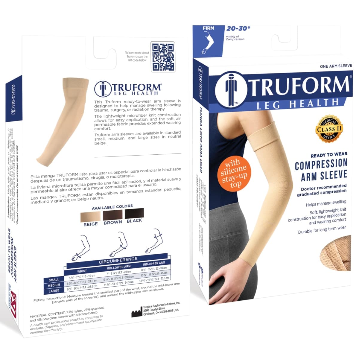 Truform Lymphedema Compression Arm Sleeve, 20-30 mmHg Post Mastectomy Support, Dot Top Grip Band, Beige, Small thumbnail 3