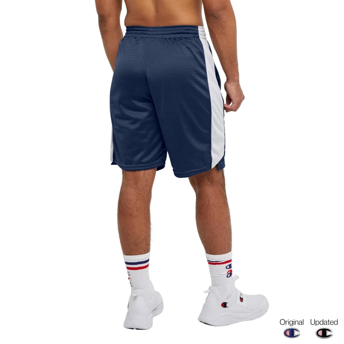 Champion Men's Shorts, Mesh Basketball Shorts, Sports Shorts for Men, Athletic Shorts, 10, Navy/White Vertical Script, X-Large thumbnail 2