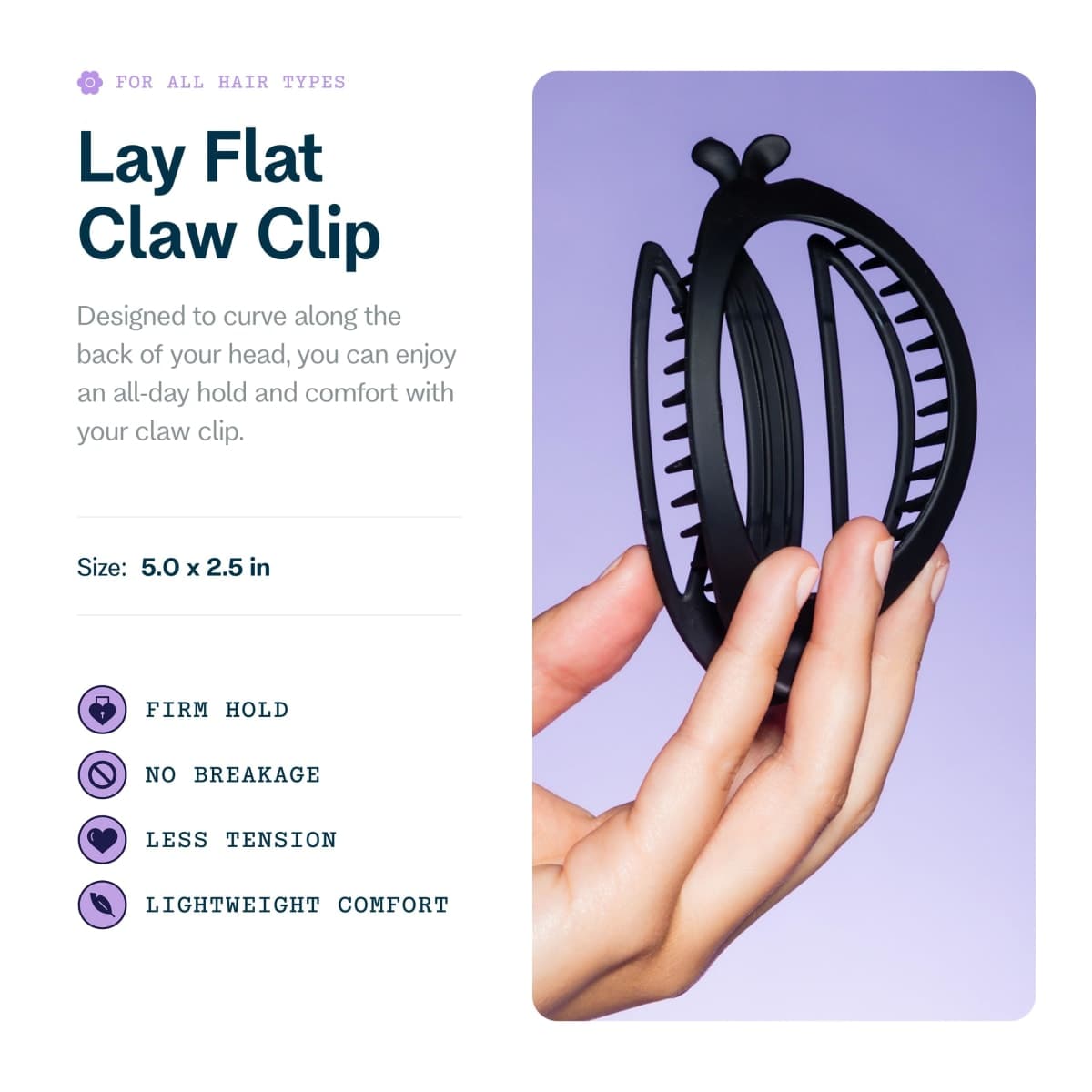 Gimme Beauty Curved Comfort Fit Clip - Curved Comfort Design for Headrest - Lightweight & Strong Break-Resistant Clips for All Hair Types - Aesthetic Non-Slip Accessory for Thick Hair - 1 Pack Black thumbnail 2