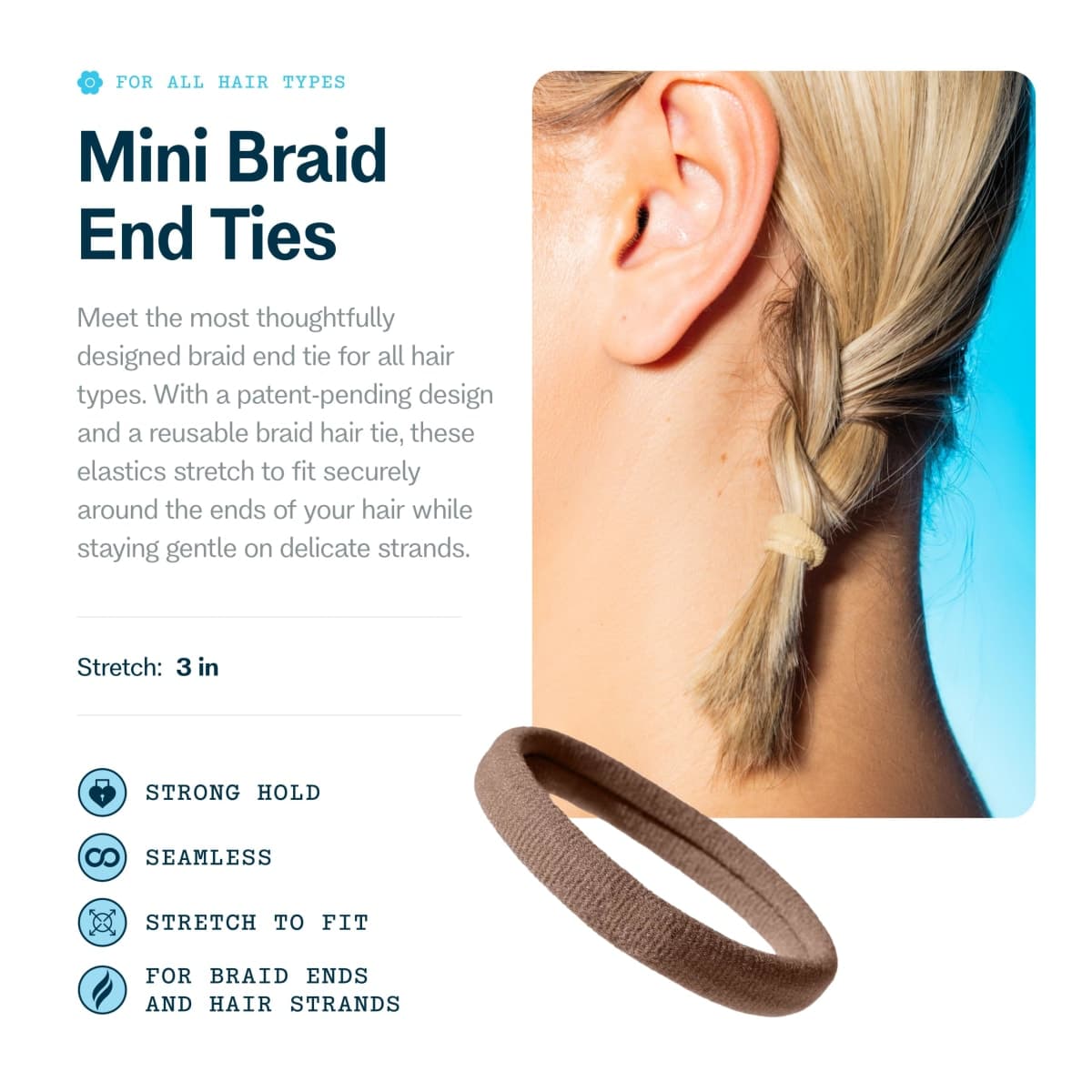 Gimme Beauty No Snag Braid Ends - Seamless Nylon & Spandex Hair Ties for Braids - No-Snag Gentle Hold Design - Zero-Dent, Daily Hair Accessories - 25 Pack, Blonde thumbnail 2