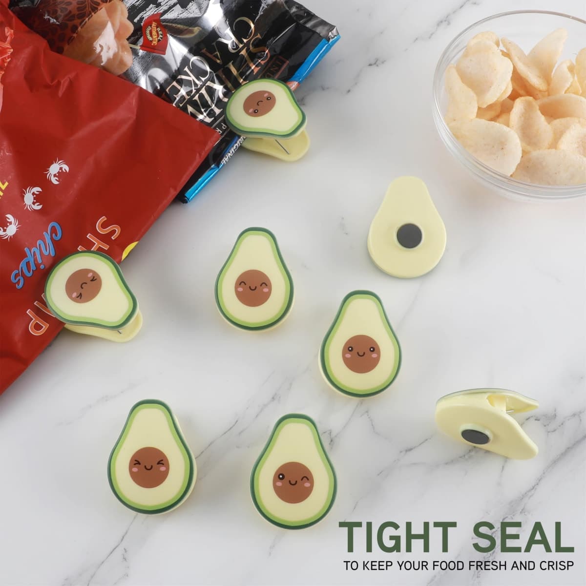 COOK WITH COLOR Cute Bag Clips - Funny Snack Clips,Magnetic Chip Clips for Bags - Kitchen and Food Bag Clips for Airtight Seal for Food Storage, Avocado, Pack of 8 thumbnail 3