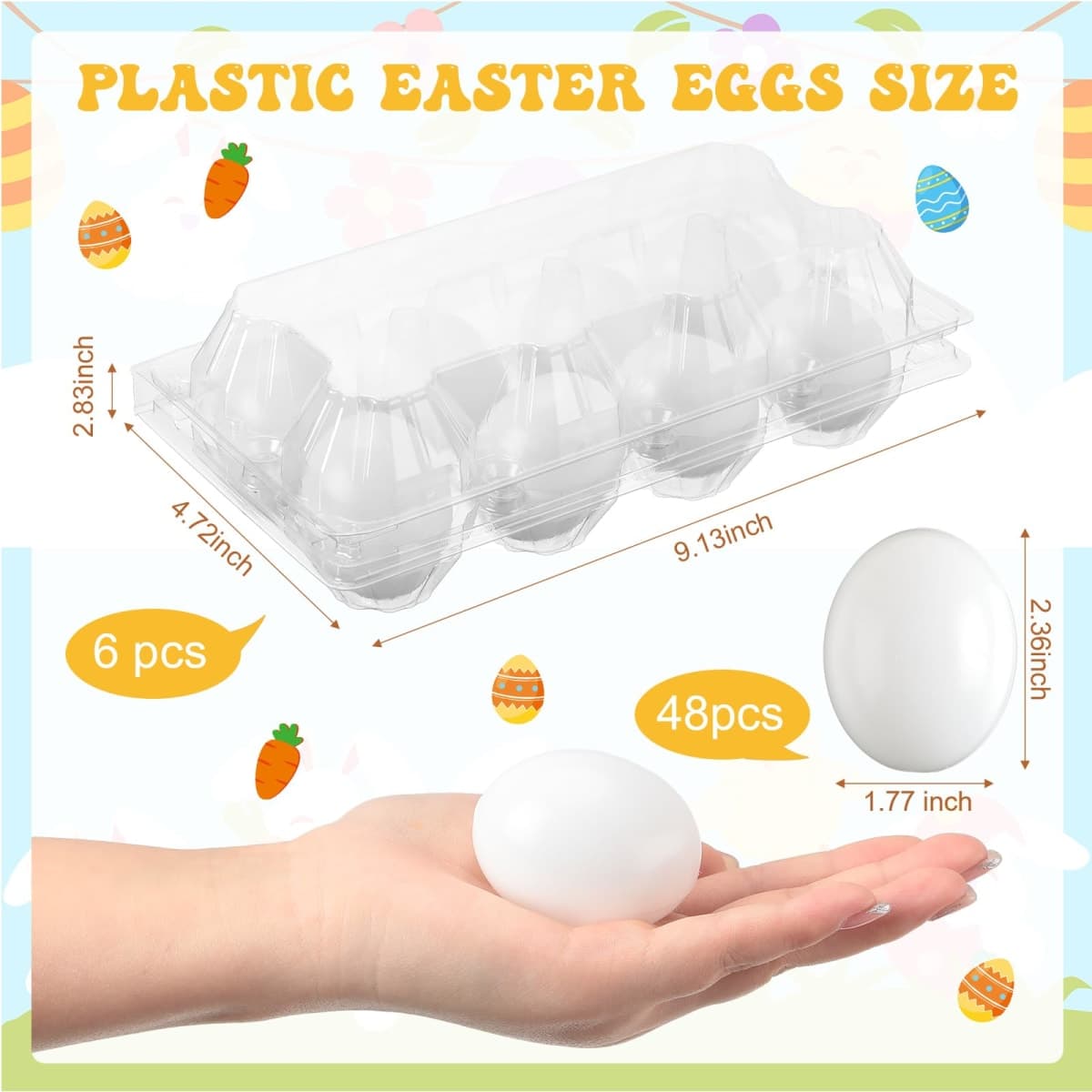 Menkxi 96 Pcs Plastic Easter Eggs with Clear Egg Cartons for Crafts DIY Fake Eggs White Plastic Eggs Paintable Easter Eggs Paint Your Own Eggs for Kids Adults Easter Gift, 8 Piece Per Carton thumbnail 3