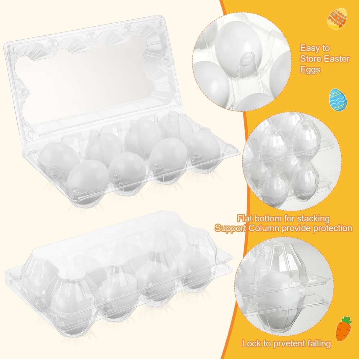 Menkxi 96 Pcs Plastic Easter Eggs with Clear Egg Cartons for Crafts DIY Fake Eggs White Plastic Eggs Paintable Easter Eggs Paint Your Own Eggs for Kids Adults Easter Gift, 8 Piece Per Carton thumbnail 5