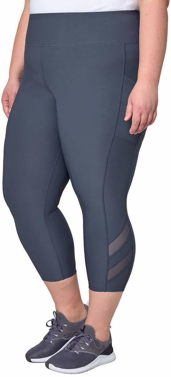 Mondetta Womens Midweight High Waisted Mesh Capri Legging, Black, XX-Large thumbnail 5