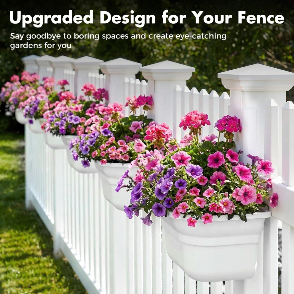 Hanging Planters for Outdoor Plants - Fence Plant Flower Pots, Plant Hangers Fence Post Planter with Post Caps for Outdoor Garden PVC Fence Decor - 4 Pack thumbnail 3