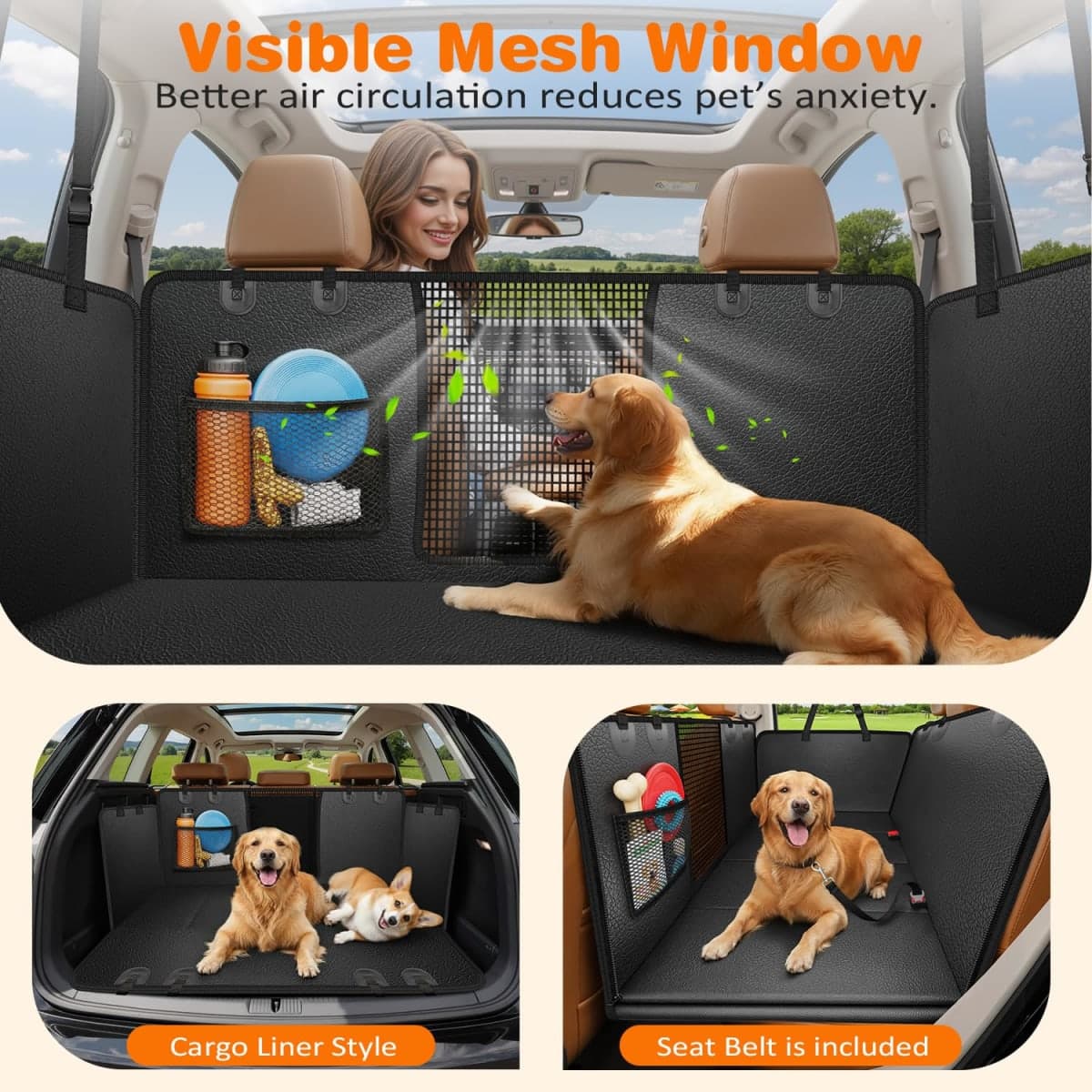 URPOWER Dog Car Seat Cover for Back Seat, Waterproof Hammock for Car & SUV thumbnail 4