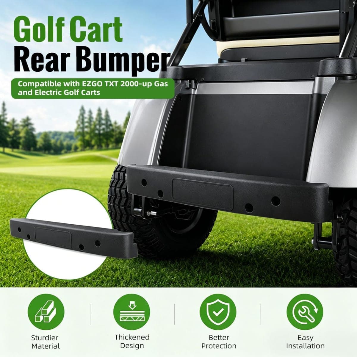 Roykaw Golf Cart Short Rear Bumper Compatible with EZGO TXT 2000-up G&E Golf Carts, Replaces OEM# 71578G01 thumbnail 4