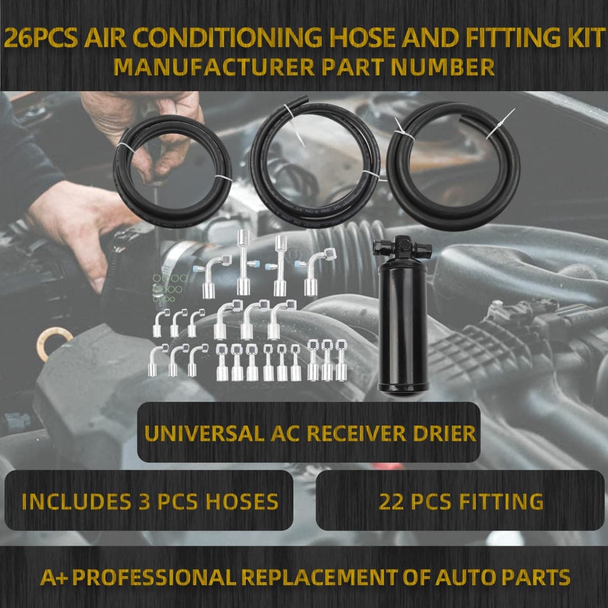 Dasbecan 26PCS Air Conditioning Hose and Fitting Kit 6.5ft #6#8#10 AC Hose Kit, #6#8#10 AC Fittings and Universal AC Receiver Drier thumbnail 2
