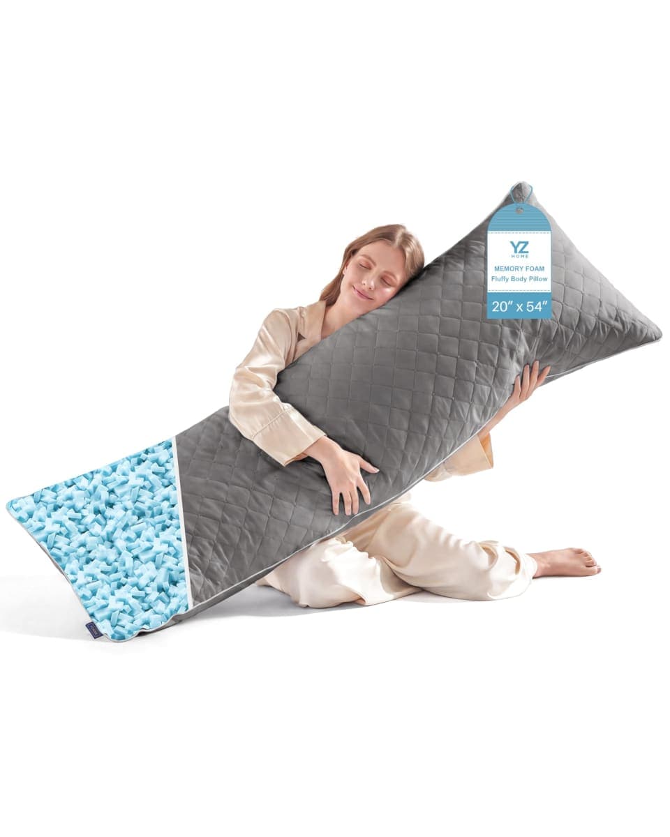 YZ HOME Long Body Pillow for Adults, Firm Body Pillow Shredded Memory Foam, Adjustable Height,Support for Side Sleeping & Pregnant Women,White — image 1