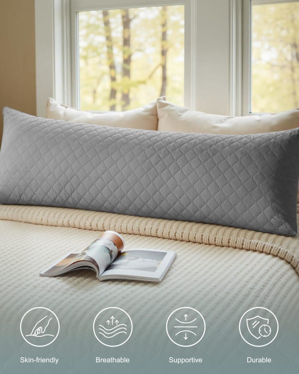 YZ HOME Long Body Pillow for Adults, Firm Body Pillow Shredded Memory Foam, Adjustable Height,Support for Side Sleeping & Pregnant Women,White thumbnail 2