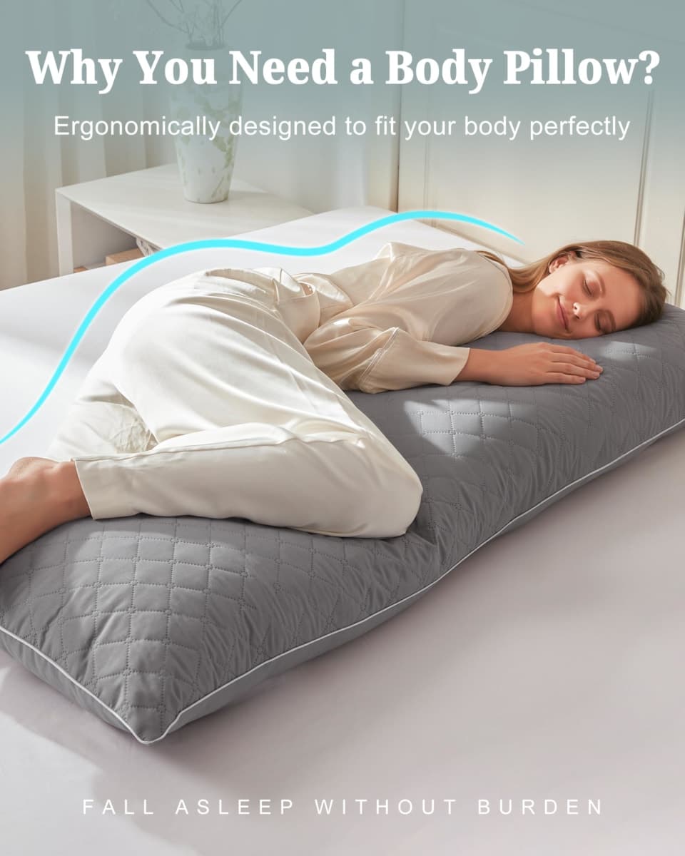 YZ HOME Long Body Pillow for Adults, Firm Body Pillow Shredded Memory Foam, Adjustable Height,Support for Side Sleeping & Pregnant Women,White thumbnail 3