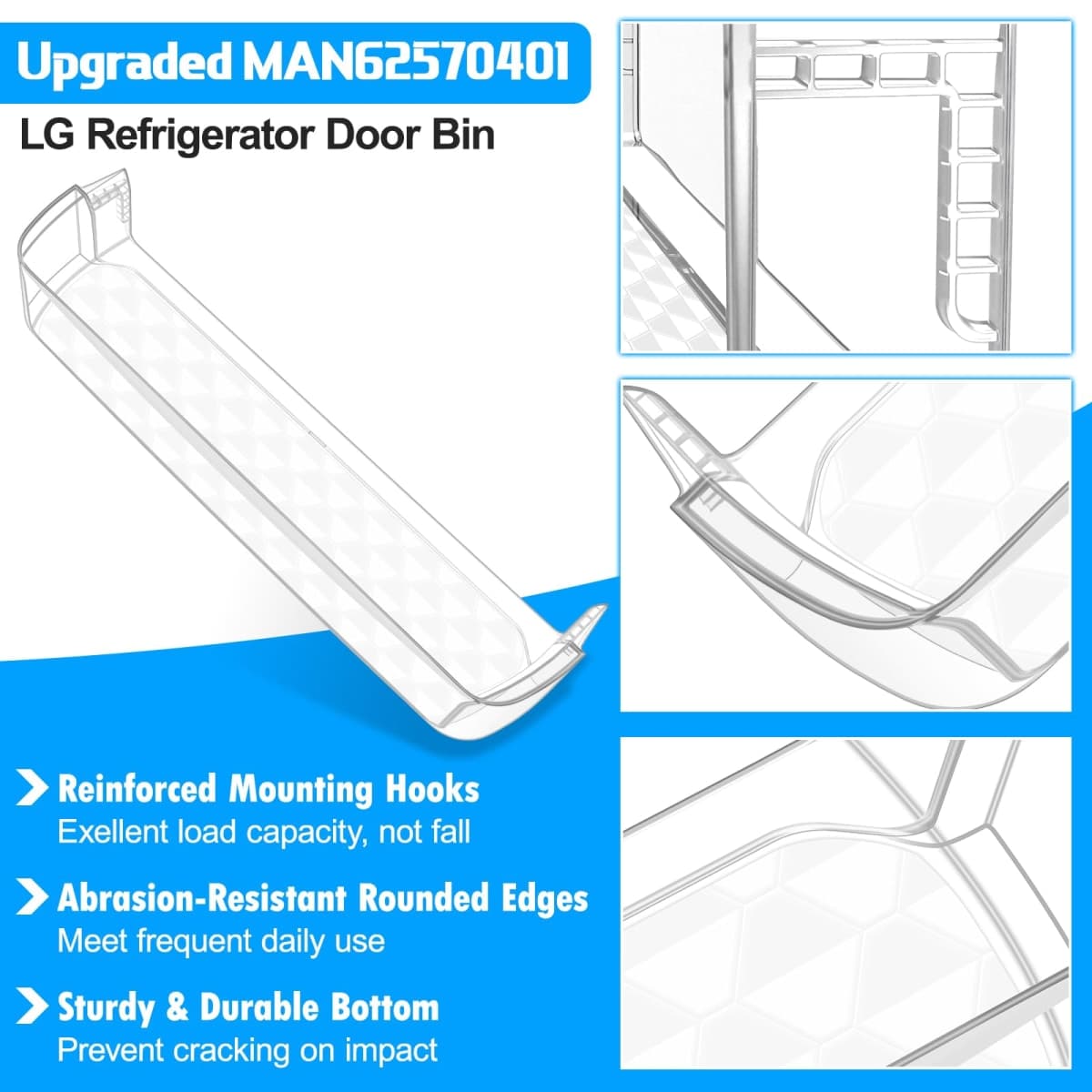 UPGRADED MAN62570401 Door Shelf Bin Compatible with LG Refrigerator Door Shelf Replacement LTCS20030S LTCS20020S LTCS20020W LTCS20020B Shelf, Refrigerator Door Basket Kenmore Refrigerator Door Shelves thumbnail 3