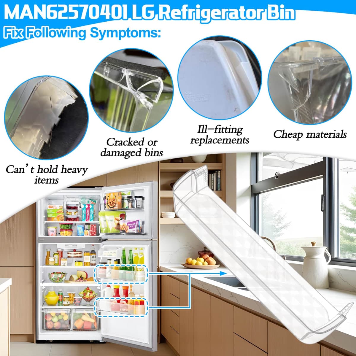 UPGRADED MAN62570401 Door Shelf Bin Compatible with LG Refrigerator Door Shelf Replacement LTCS20030S LTCS20020S LTCS20020W LTCS20020B Shelf, Refrigerator Door Basket Kenmore Refrigerator Door Shelves thumbnail 5