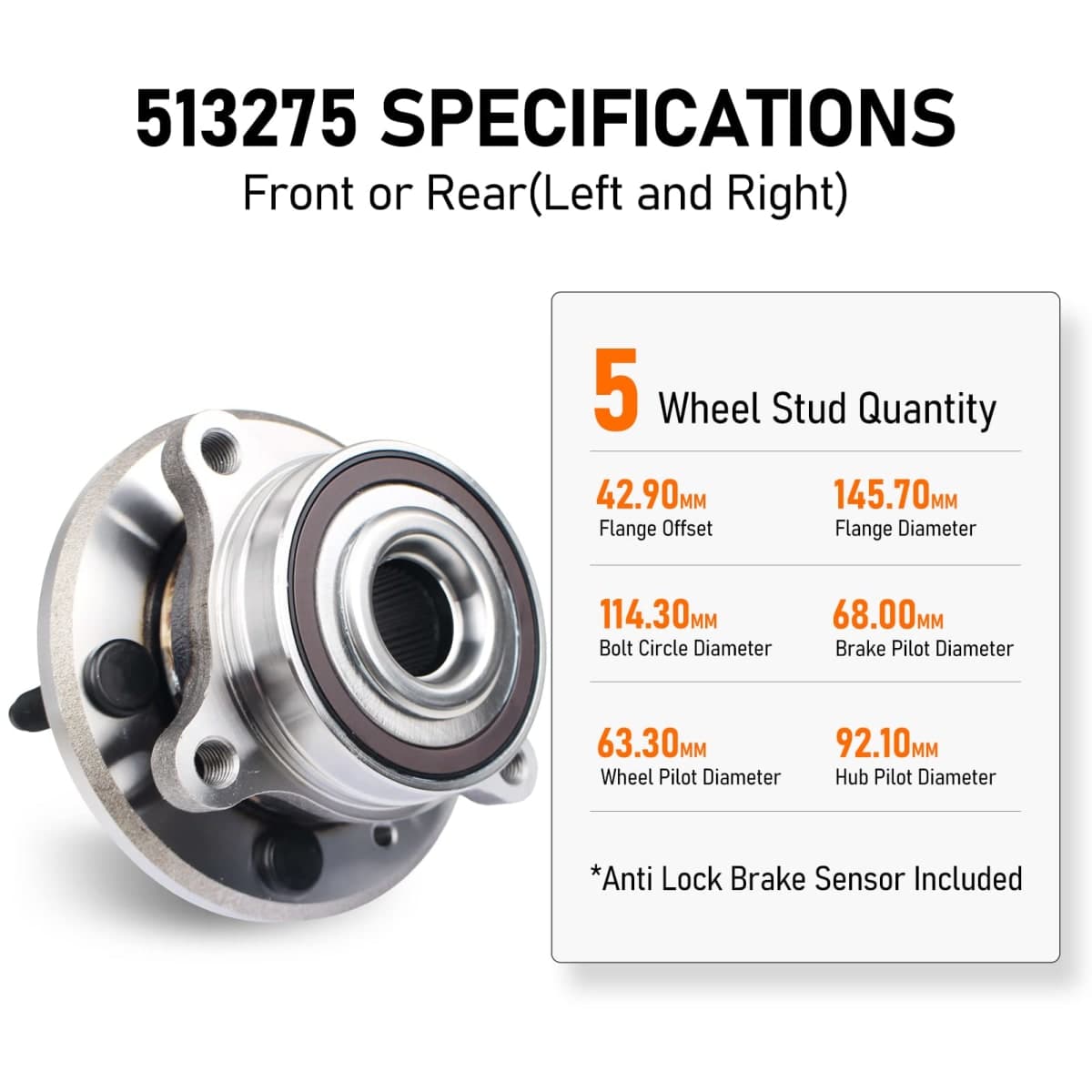PAROD 513275 Pair Front/Rear Wheel Bearing Hub Assembly fit for 11-14 Ford Edge, 09-18 Flex, 13-18 Police Interceptor Sedan, 14-18 Police Sedan, 10-18 Taurus, 09-16 Lincoln MKS, 10-19 MKT, 11-15 MKX thumbnail 5