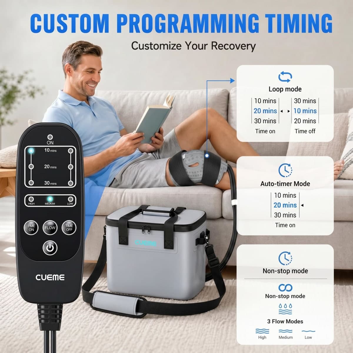 CUEME Ice Machine for Knee After Surgery, Programmable Timer & Quiet Motor thumbnail 3
