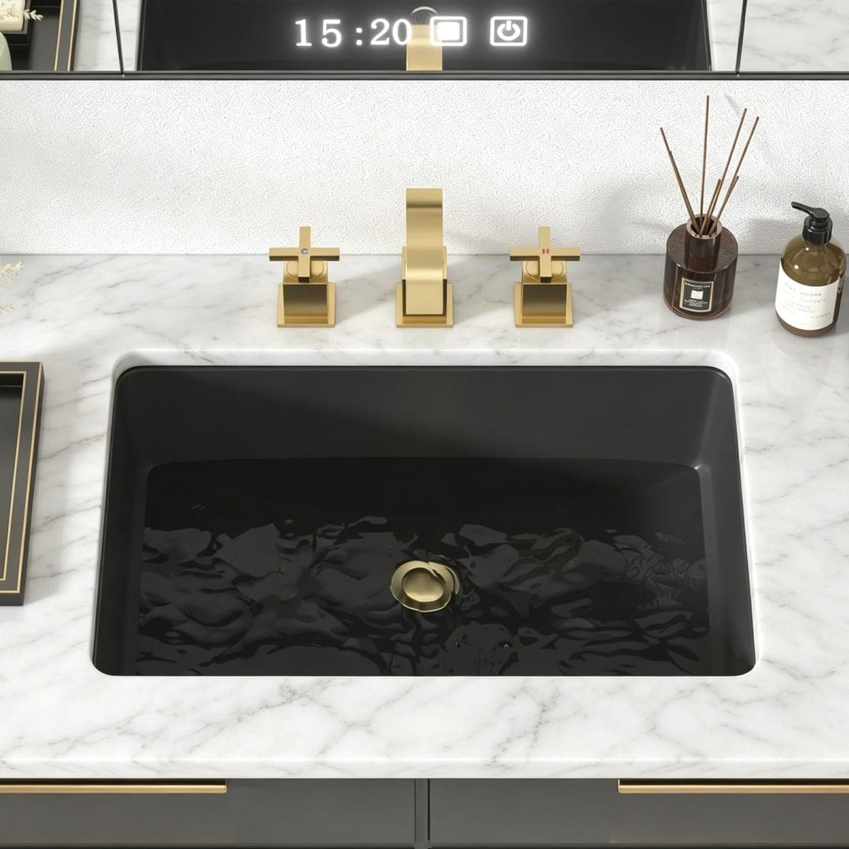 Kichae 21 Black Undermount Bathroom Sink - 21x14 Matt Black Vanity Sink Modern Rectangle Undermount Sink Porcelain Ceramic Lavatory Vanity Bathroom Sink with Overflow thumbnail 3