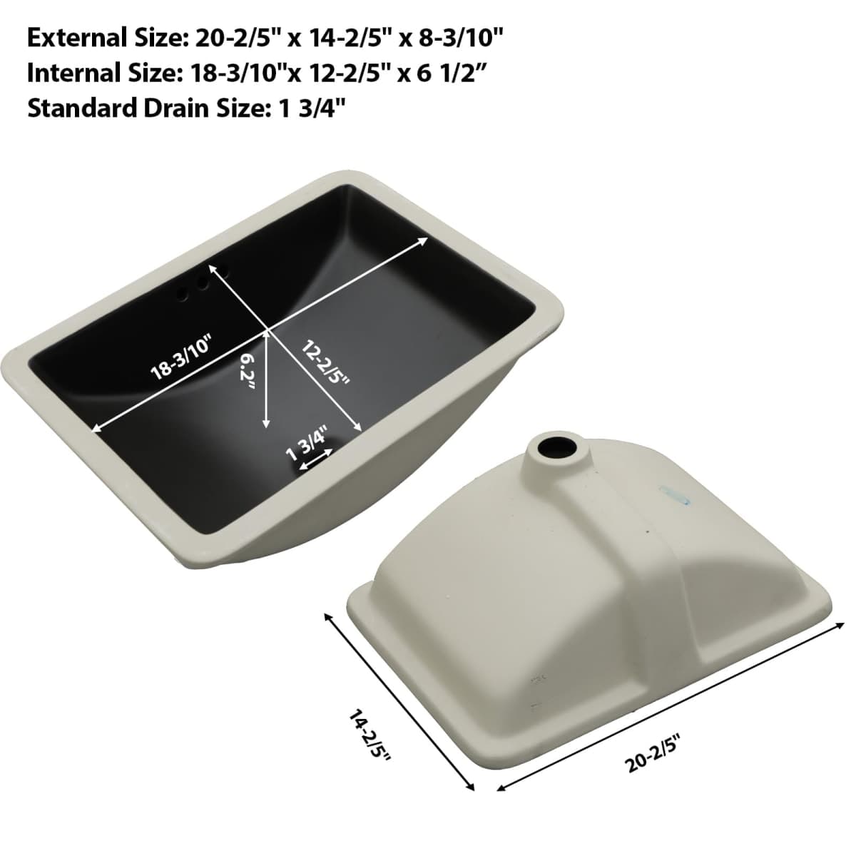 Kichae 21 Black Undermount Bathroom Sink - 21x14 Matt Black Vanity Sink Modern Rectangle Undermount Sink Porcelain Ceramic Lavatory Vanity Bathroom Sink with Overflow thumbnail 4
