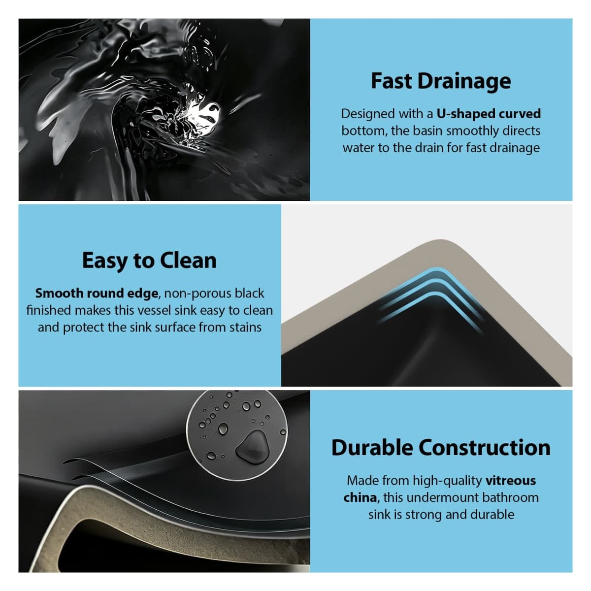 Kichae 21 Black Undermount Bathroom Sink - 21x14 Matt Black Vanity Sink Modern Rectangle Undermount Sink Porcelain Ceramic Lavatory Vanity Bathroom Sink with Overflow thumbnail 5