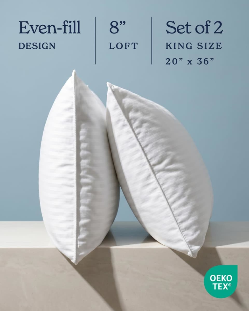 Beckham Hotel Collection Bed Pillows for Sleeping - Soft, Gel Cooling Pillow for Back, Stomach or Side Sleepers - Machine Washable, Luxury Hotel Pillows - King Size Pillows 2 Pack, White thumbnail 5