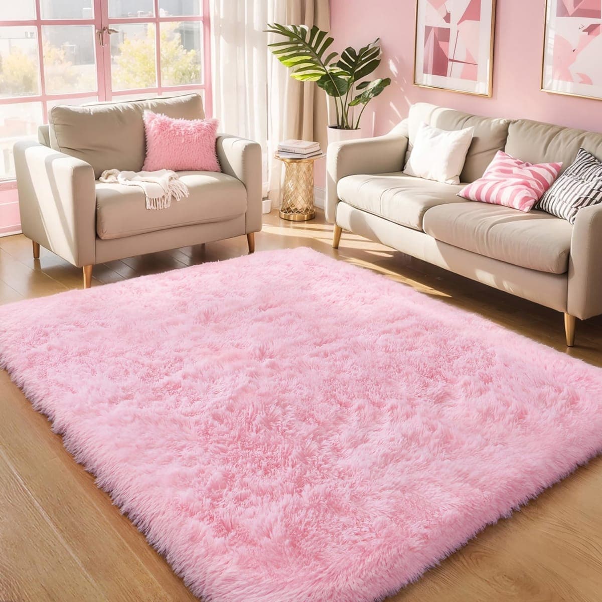 Pink 4x6" Soft Rugs for Bedroom Girls, Washable Plush Rug — image 1