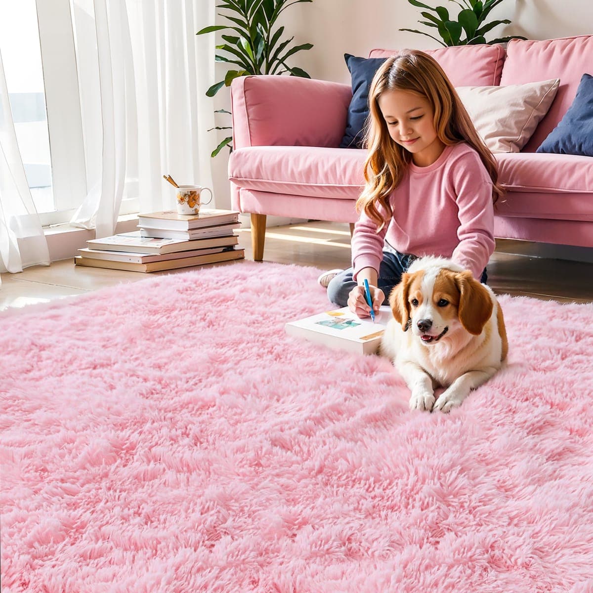 Pink 4x6" Soft Rugs for Bedroom Girls, Washable Plush Rug thumbnail 2