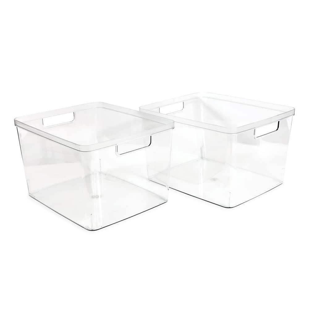 Isaac Jacobs 2-Pack Extra-Large Clear Storage Bins (11.5” L x 14” W x 9” H) w/Cutout Handles, Plastic Organizer for Home, for Kitchen, Fridge, Pantry, BPA Free, Food Safe (2-Pack, Extra-Large) thumbnail 2