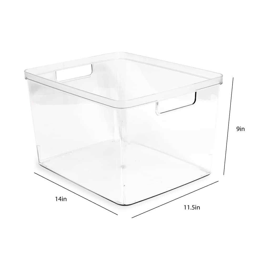 Isaac Jacobs 2-Pack Extra-Large Clear Storage Bins (11.5” L x 14” W x 9” H) w/Cutout Handles, Plastic Organizer for Home, for Kitchen, Fridge, Pantry, BPA Free, Food Safe (2-Pack, Extra-Large) thumbnail 3
