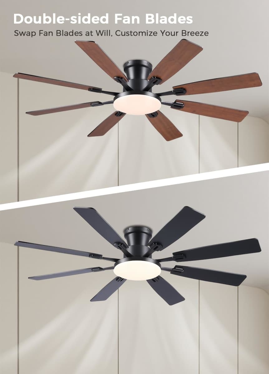 JSAITEE 60Inch Ceiling Fan with Lights, Large Low Profile Flush Mount,Brown thumbnail 3