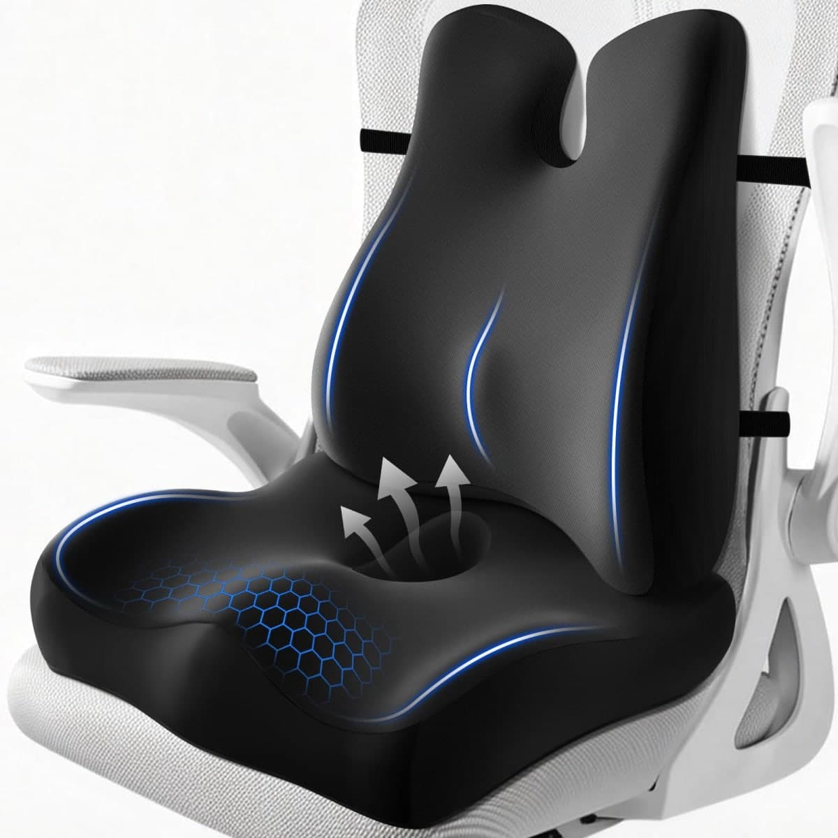 JIPORIER Lumbar Support Pillow for Office Chair,Seat Cushion with Back Support,Office Chair Cushion for Tailbone Pain,Sciatica and Hemorrhoid Relief (Black) — image 1