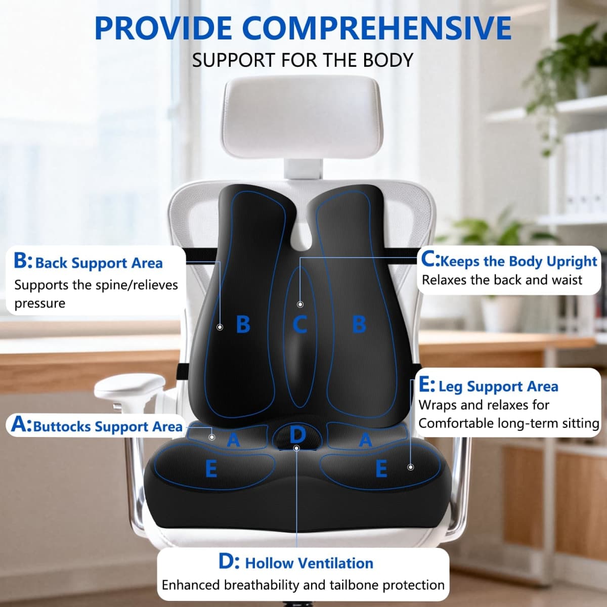 JIPORIER Lumbar Support Pillow for Office Chair,Seat Cushion with Back Support,Office Chair Cushion for Tailbone Pain,Sciatica and Hemorrhoid Relief (Black) thumbnail 2