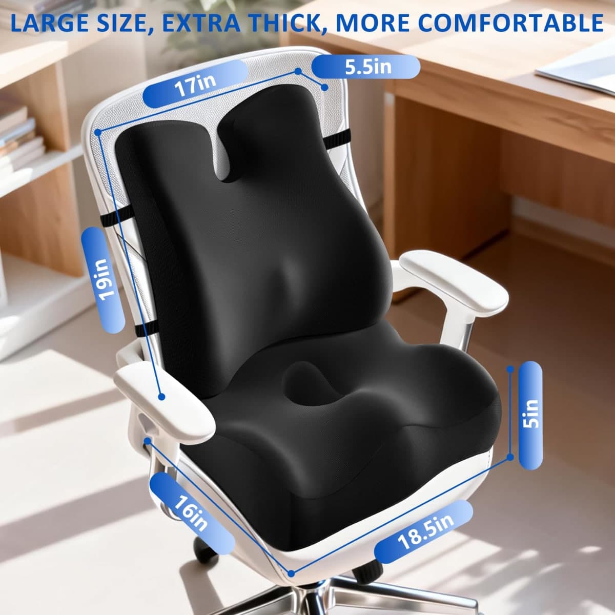 JIPORIER Lumbar Support Pillow for Office Chair,Seat Cushion with Back Support,Office Chair Cushion for Tailbone Pain,Sciatica and Hemorrhoid Relief (Black) thumbnail 3