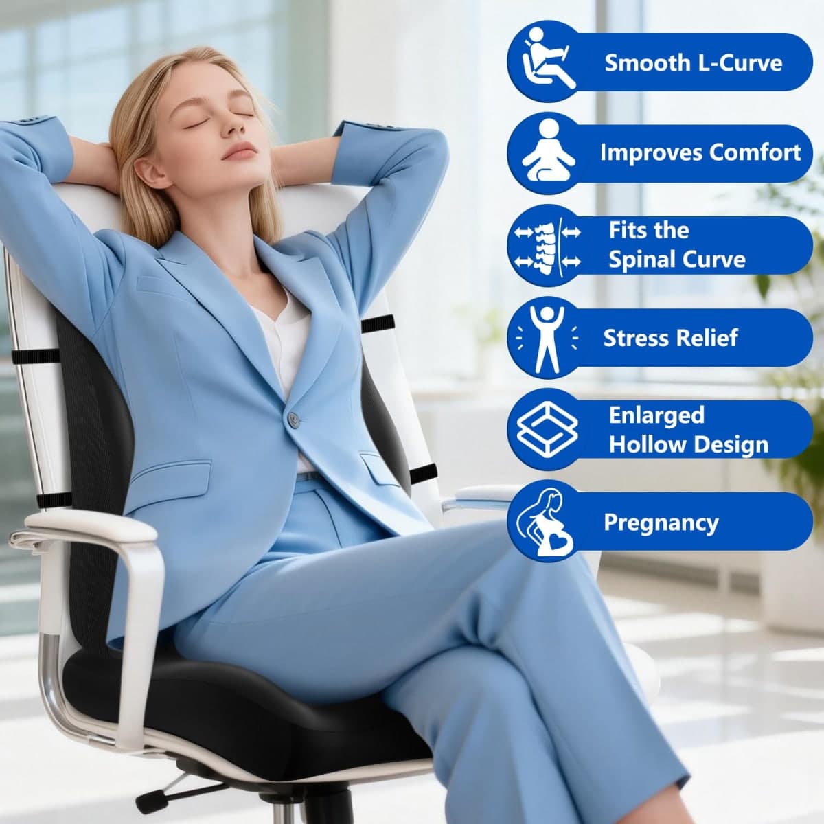 JIPORIER Lumbar Support Pillow for Office Chair,Seat Cushion with Back Support,Office Chair Cushion for Tailbone Pain,Sciatica and Hemorrhoid Relief (Black) thumbnail 5
